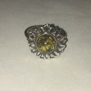 Sterling silver green amber ring
